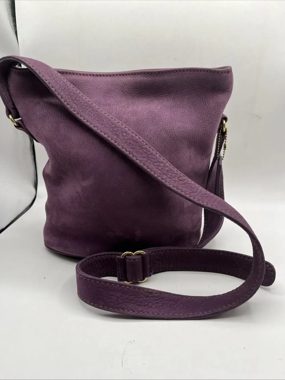 VNTG 96s Coach 4933 Sonoma Bucket Bag Purple Grape Nubuk Cowhide MadeInUSA RARE
